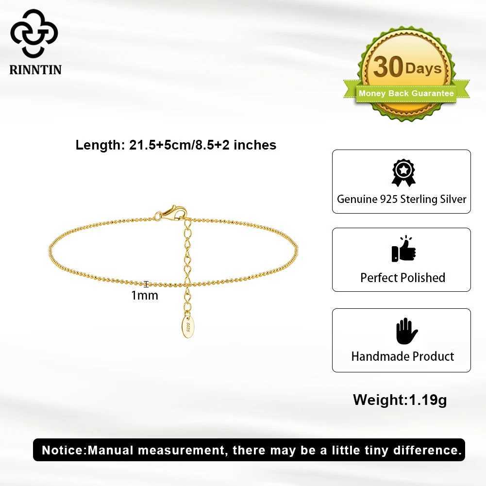 Rinntin Genuine 925 Sterling Silver Ball Faceted Bead Chain Anklets Fashion Women Summer Foot Bracelet Ankle Straps Jewelry SA80 U250624