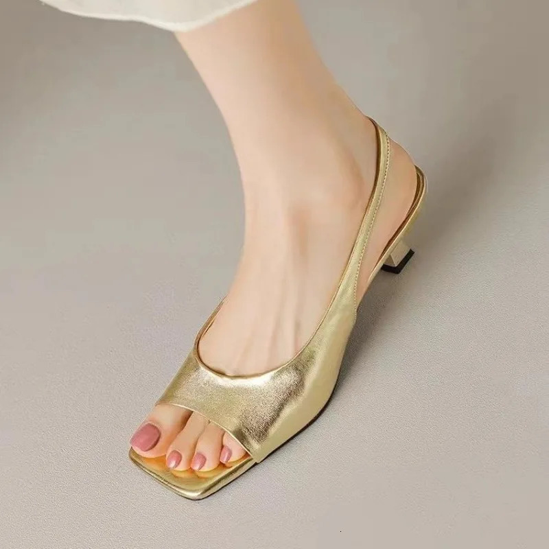 Womens Sandals for Office Work Open Toe with Low Heels Gold Ladies Shoes Sexy Roman Style Chic and Elegant Wholesale Korea or F 250624