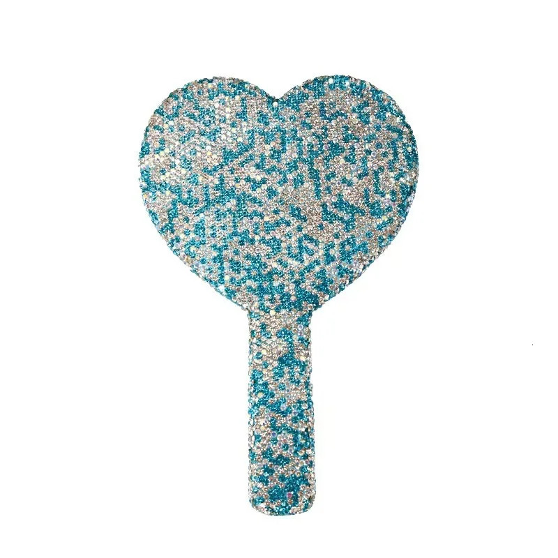 Diamond Handheld Makeup Mirror Female Handle Love Heart Mirrors Beauty Tools Rhinestone Heart-shaped Cosmetic Mirror w156 250625