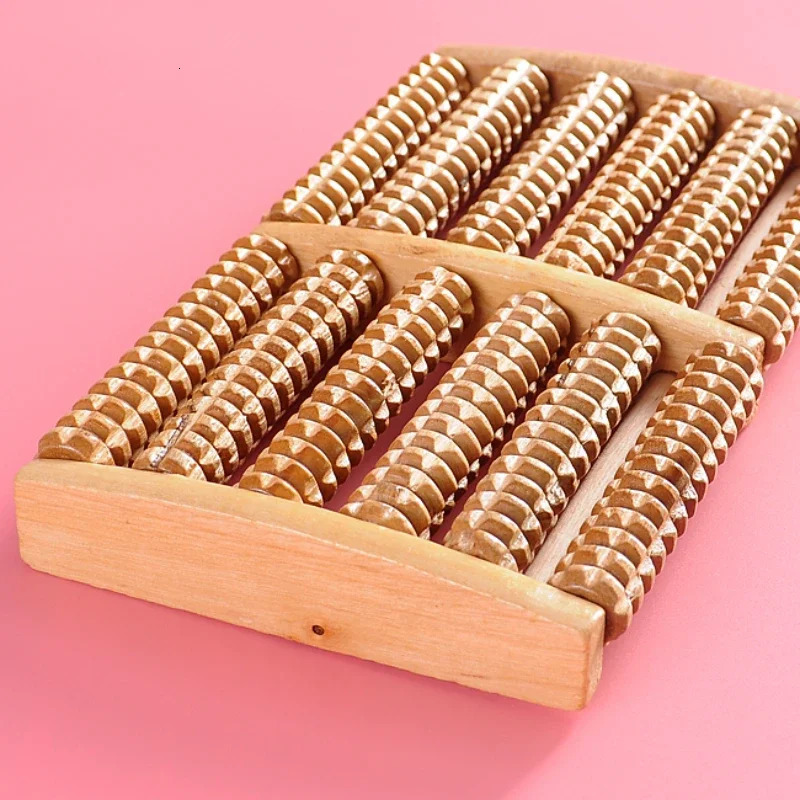 Wooden 6 Row Foot Massager Pain Stress Relief Shiatsu Roller Foot Care Massager Roller Heath Therapy Relax Massage Massager Tool 250619