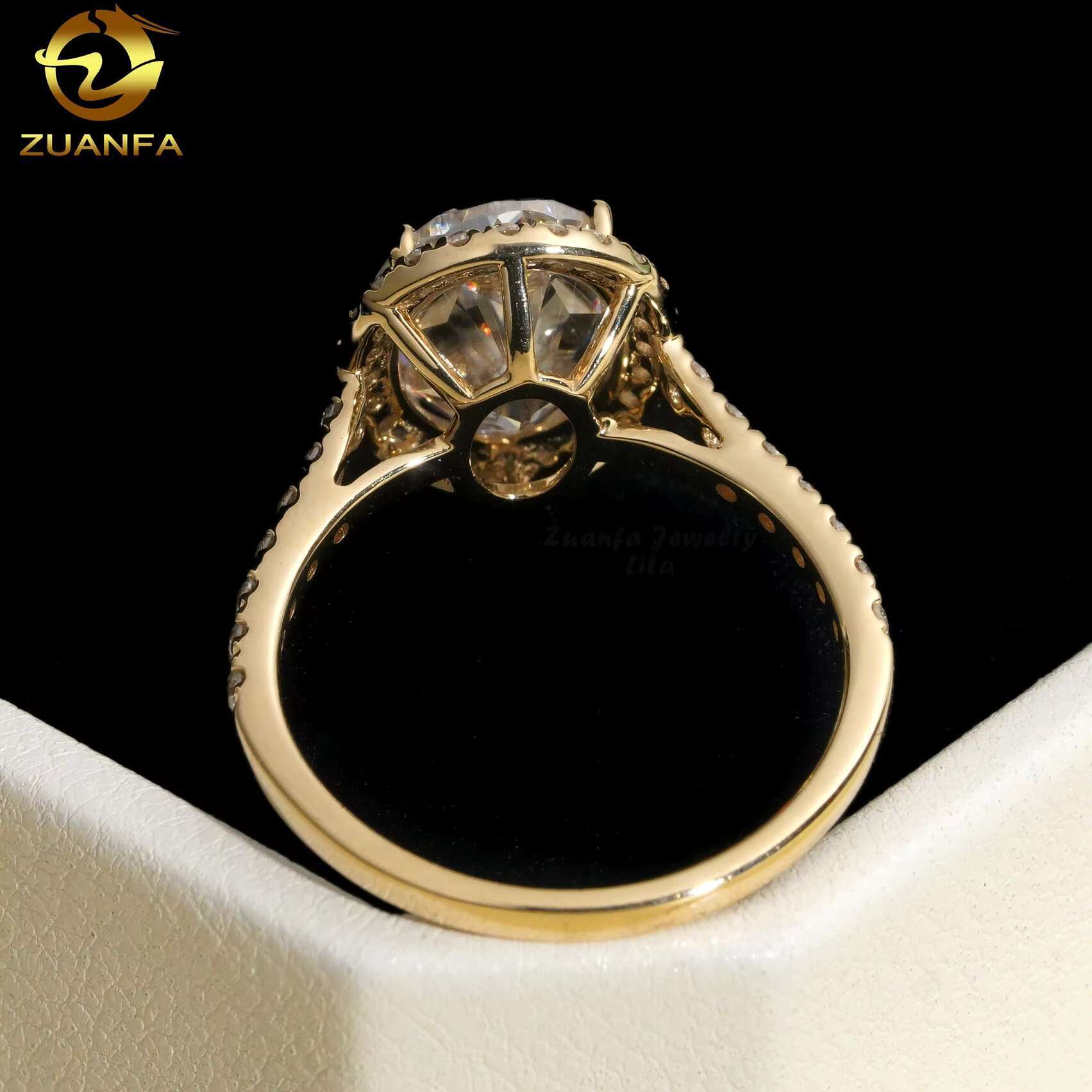 Pass Diamond Tester High End Luxury Halo 14k Yellow Gold 3ct Oval Moissanite Engagement Ring