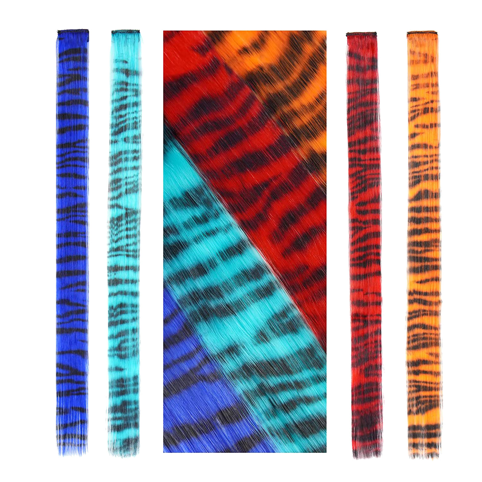 LeeWin Straight Printed Color Clip in Hair Extension,Zebra Print,12pcs/Set Clip on Hair for Kids,Kids Hair Extensions Suit for Woman Girls