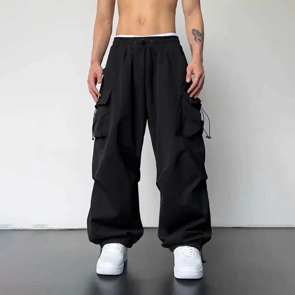 Spring Summer Fashion Casual Pants For Men Streetwear Solid Color Cargo Pants Elastic Waist Wide Leg Harajuku Casual Mens Jogger X250625