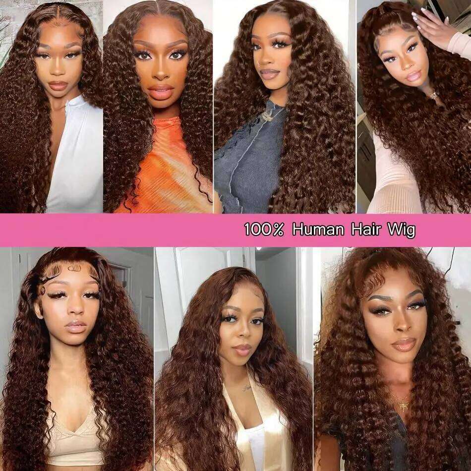 13X4 Chocolate Brown Curly Front Colored 100% Human Hair Wigs Pre Plucked Deep Wave 13X6 Hd Lace Frontal Brazilian Wig