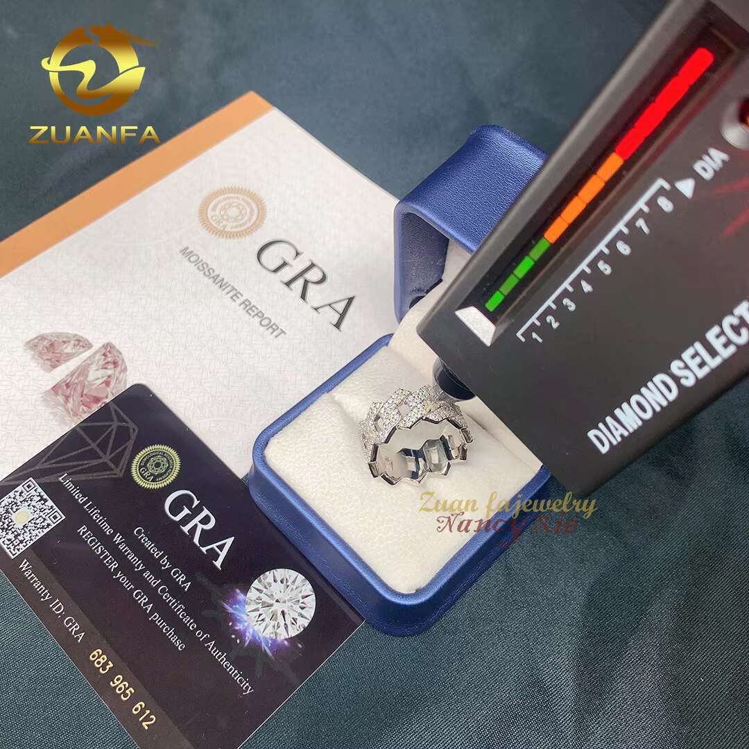 Top Sale Fine Hip Hop Iced Out Jewelry D Color 2 Rows Cuban Link Design VVS Moissanite Men Diamond Ring