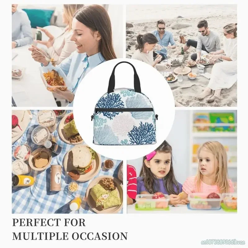 Summer Coastal Coral Branch Thermal Insulated Lunch Box for Work School Picnic Beach Food Bags Women Resuable Cooler Bento Bag 250624