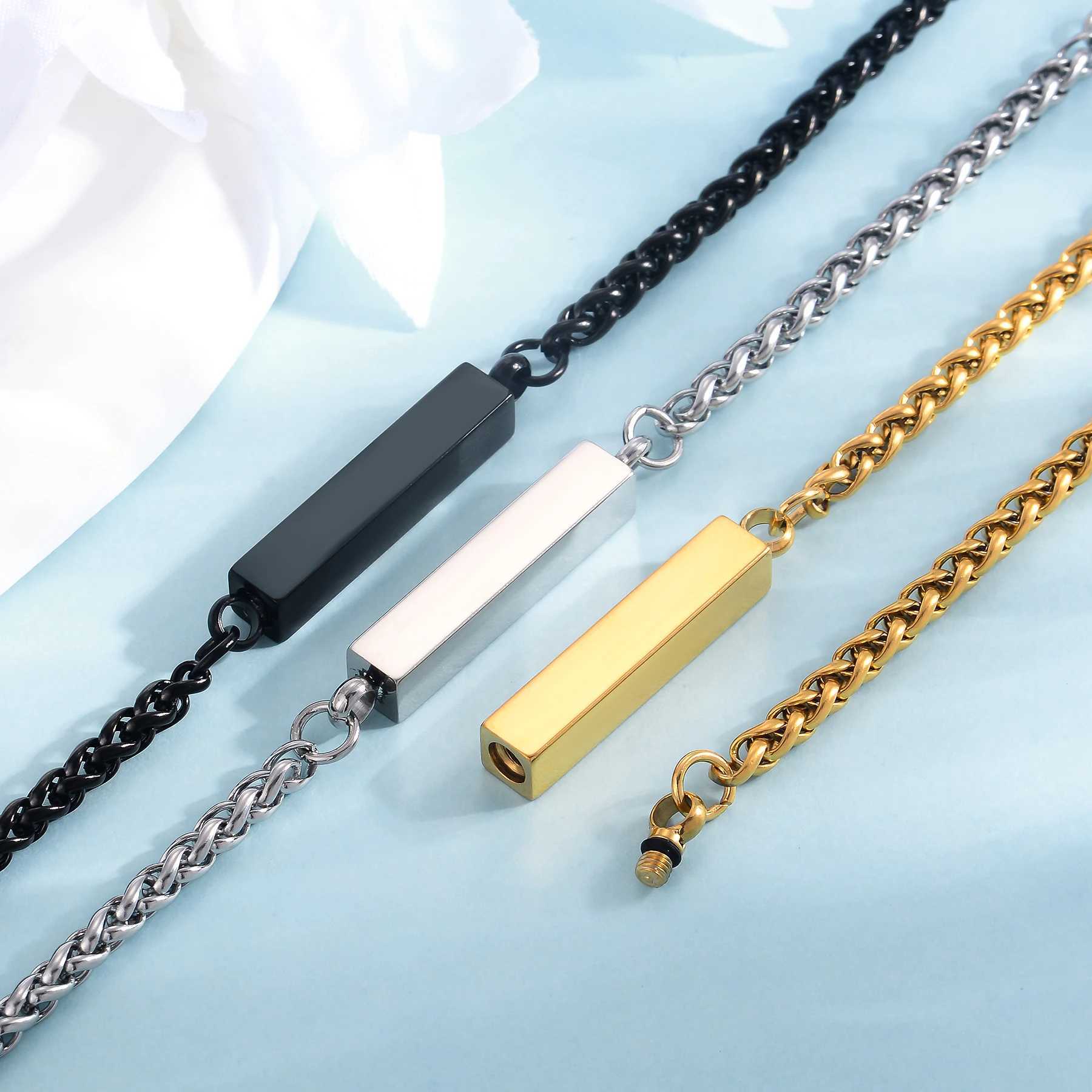 Custom Square Bar Chain Bracelet for Ashes Stainless Steel Cremation Keepsake Memorial Urn Pendant Bracelet for Ashes Holder X250625