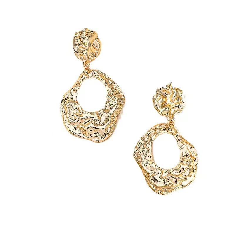 Explosion pleated metal earrings simple irregular personality exaggerated metal texture large earrings