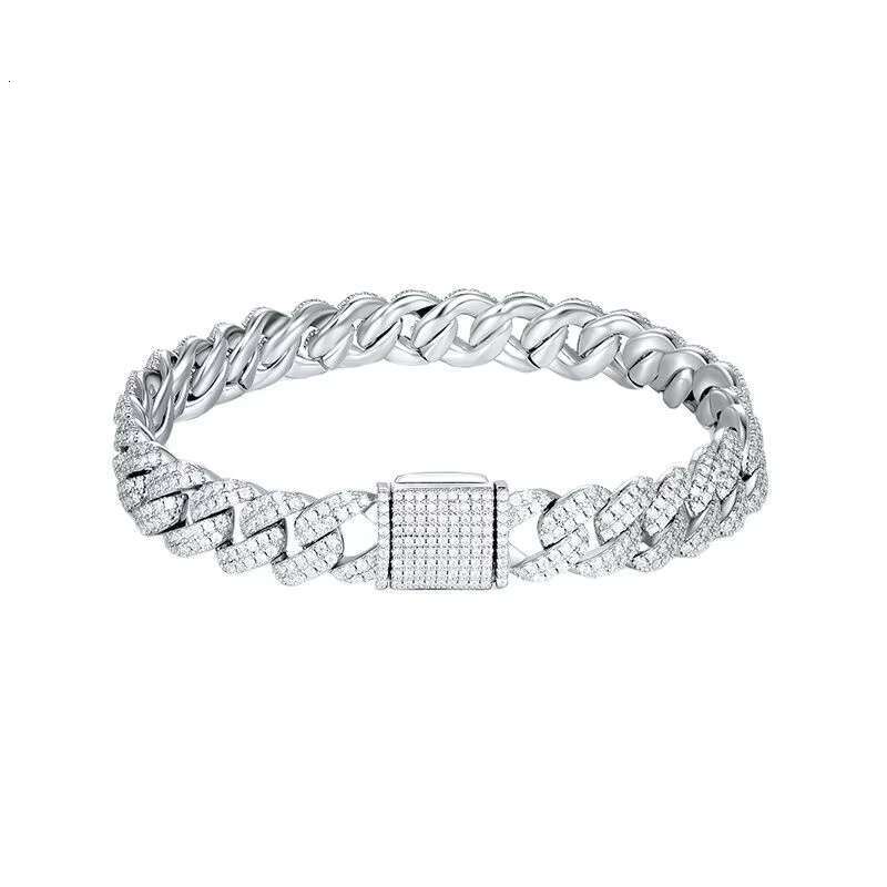 Stylish Mens 10mm Gold-Plated Cuban Chain High Quality Sterling Silver Moissanite Bracelets and Bangles