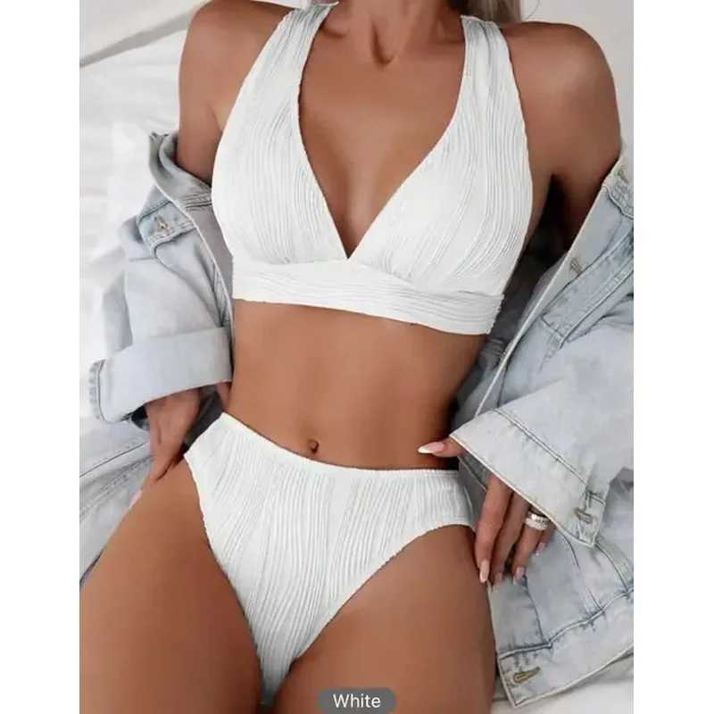 Triangle Bikini Set for Women 2024 V Neck Halter Tie Back Summer Bathing Suit High Waisted Summer Two Piece Swimsuit XJ250624
