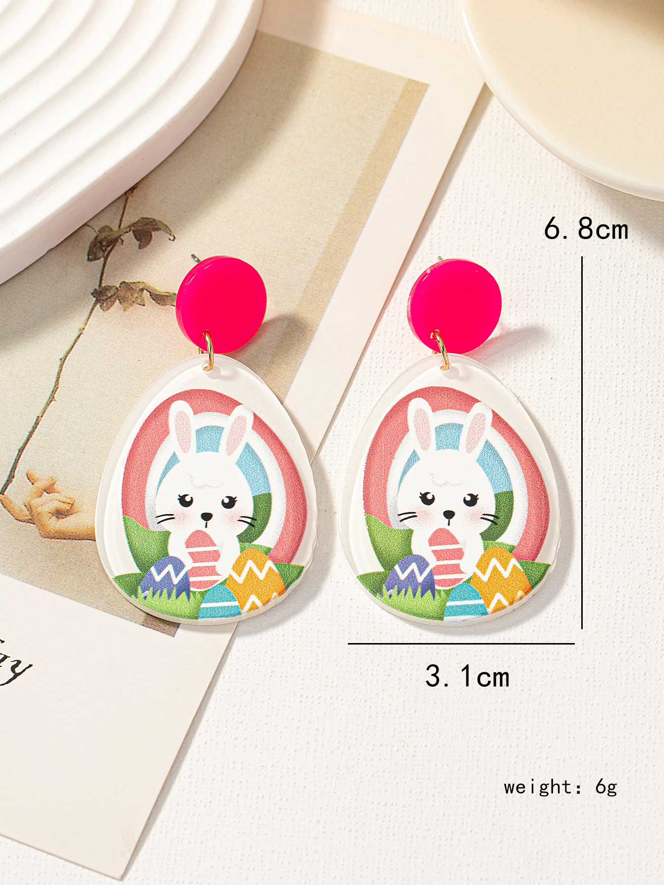 New Easter Acrylic Sheet Printed Colorful Bunny Egg Earrings