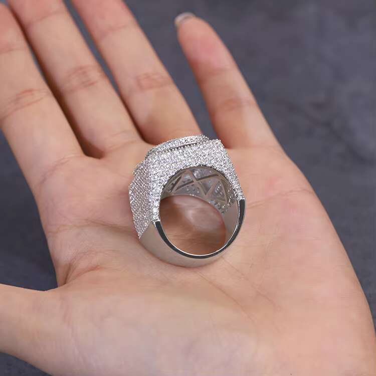 Fine Jewelry VVS Moissanite Cuban Ring 925 Sterling Silver Gold Plated Baguette and Round Moissanite Hip Hop Cuban Ring for Man