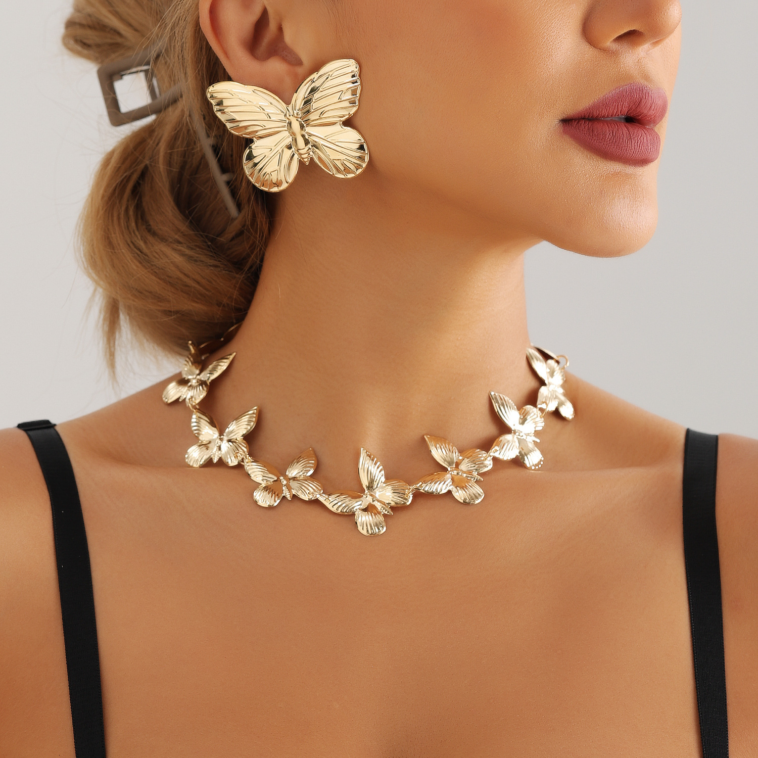 Accessories Creative Exaggerated Metal Hip Hop Punk Butterfly Tassel Necklace Set for Women Jewelry for Women