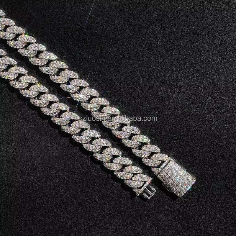 Best Selling Moissanite Diamond Necklace 12mm Hip Hop Jewelry 925 Sterling Silver Bracelet Men Women Iced Out Cuban Link Chain