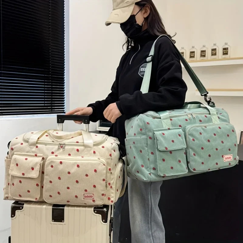 Large Capacity Casual Strawberry Print Duffel Bag with Multiple Compartments - Ideal for Travel Gym and Everyday Use 250624