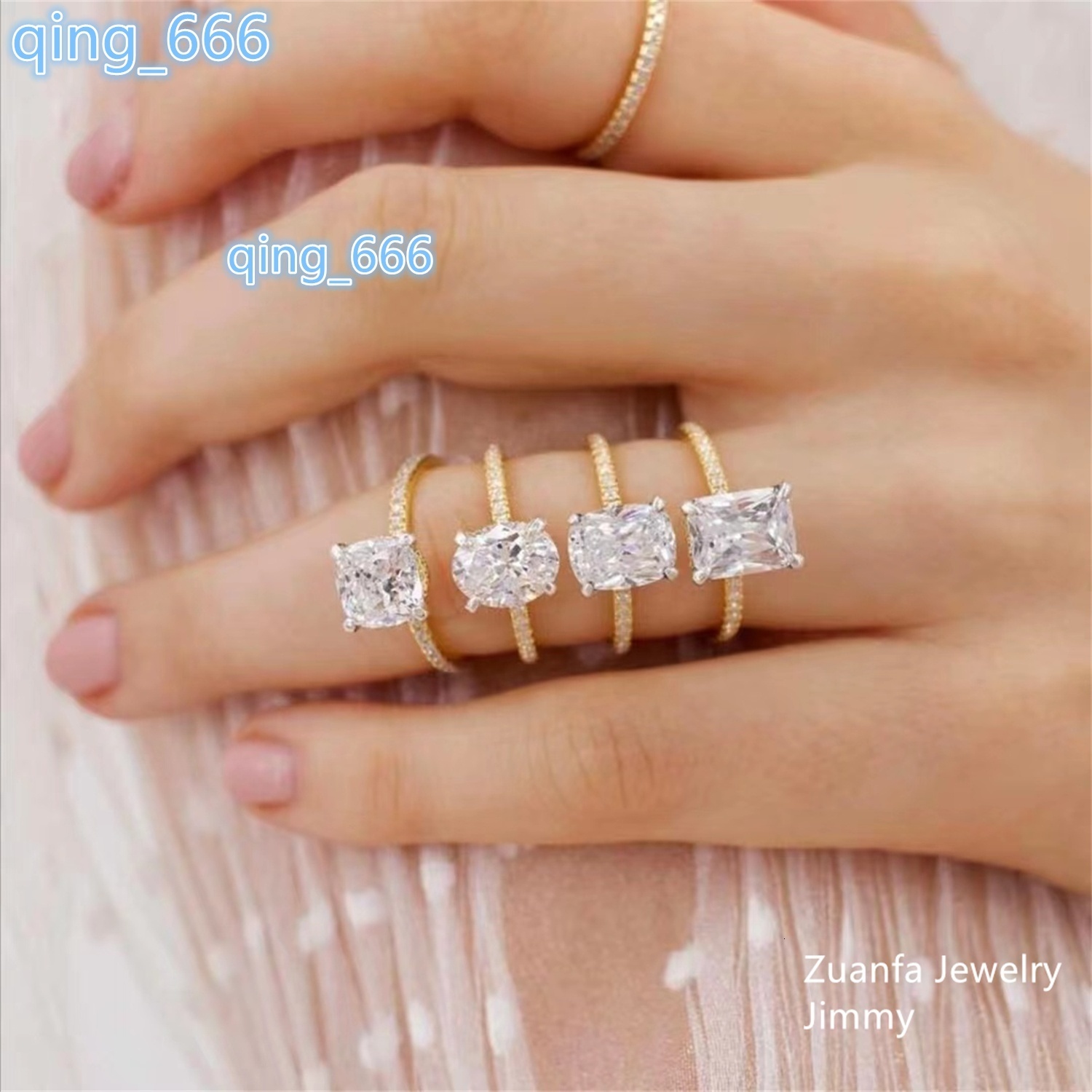 Pass Diamond Tester 10k Real Gold Engagement Ring Jewellery Fancy Cut Vvs1 Crushed Moissanite Women Wedding Band Ring