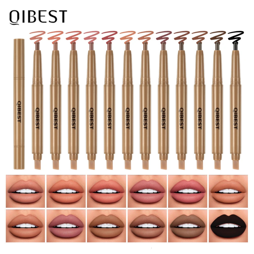 Double Head Black Lip Liner Brush Pen Mist Matte Velvet Contour Tint Lipstick Pencil Long Lasting Nude Brown Natural Lip Makeup 250625