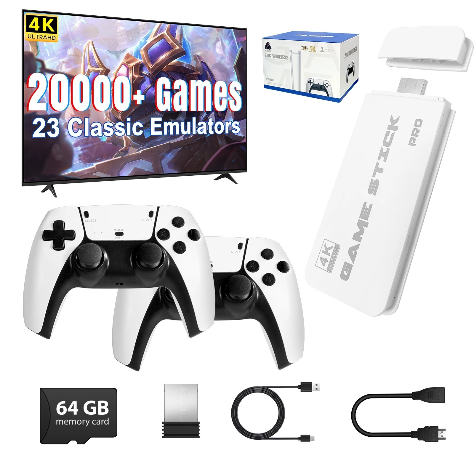M15 4K Mini Consoles Retro Handheld 20000 Games Player HD Video Game Stick 2.4G Double Wireless Controlle