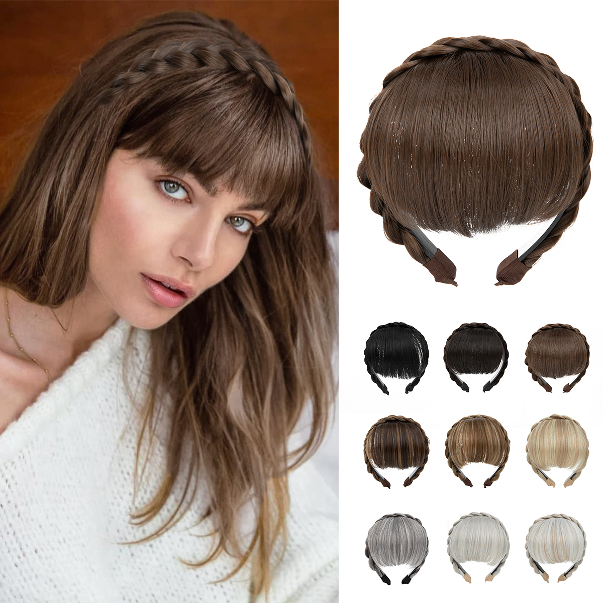 Synthetic Headband Bangs Extension Fake Hair Blunt Fringe without Long Sides For Women Natural Flase Hairpiece