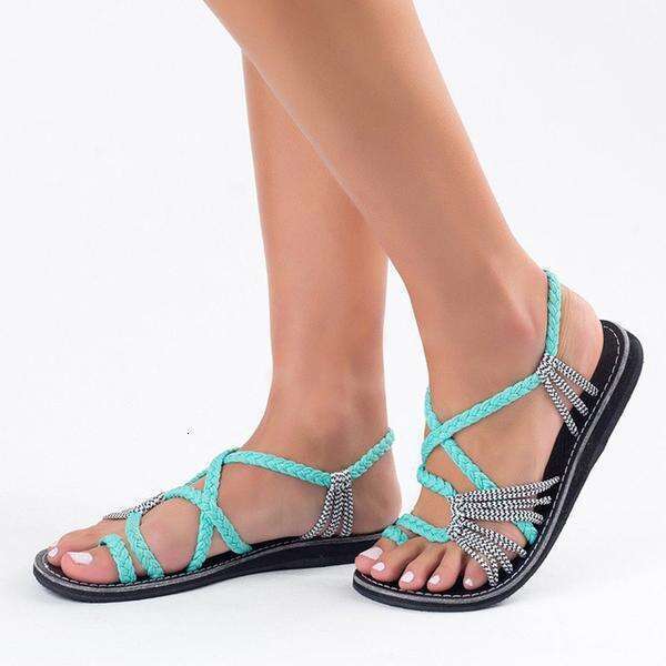 Plus Size Rope Knot 2025 Summer Beach Toe Post Women's Flat Sandals
