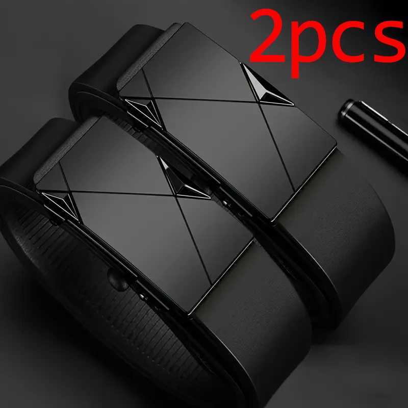 2pcs Fashion Business Leisure Mens Belt Genuine Luxury Brand Automatic Buckle Ratchet Belt Pair With Pants Jeans For Ideal Gift W250625