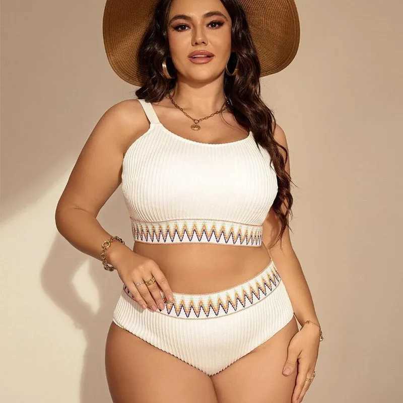 Plus Size Bikini Set Sexy Swimwear Women 2024 High Waist Two-Piece Swimsuit Woman Beachwear Bathing Suit Biquini Monokini XJ250624
