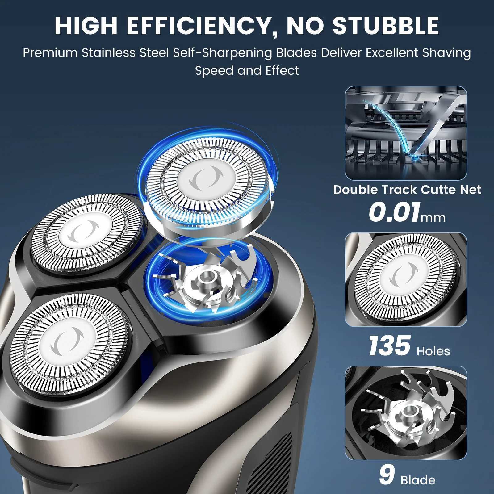 Electric Razor for Men USB Rechargeable IPX7 Waterproof Wet Dry Electric Shaver with Pop-up Sideburn Trimmer Gift for Husband W250625