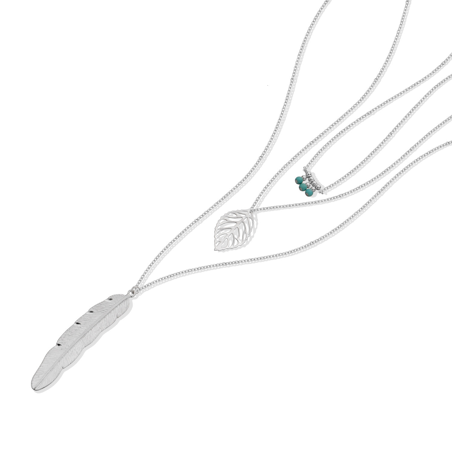 Women's Multi-layer Jewelry Fashion Versatile Turquoise Leaf Handmade Beaded Feather Pendant Necklace Jewelry for Women
