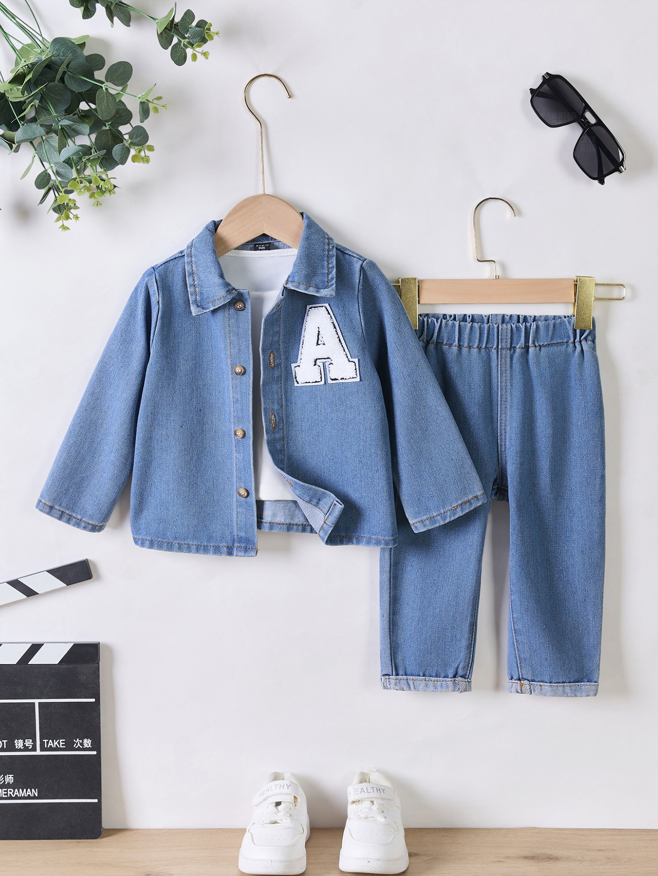 Children's Spring-Autumn Denim Outfit - Long-Sleeve Jacket with Jeans Pants Set