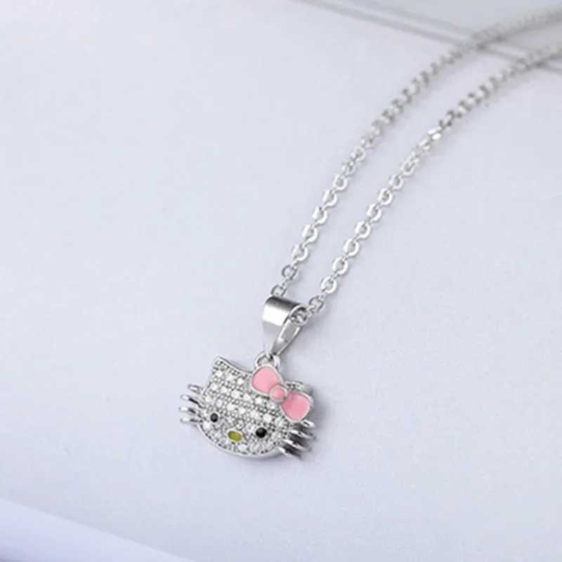 Sanrio Kawaii Hello Kitty Rhinestone Necklace Ring Adjustable Pendant Accessories Girls Toy Gift w250716