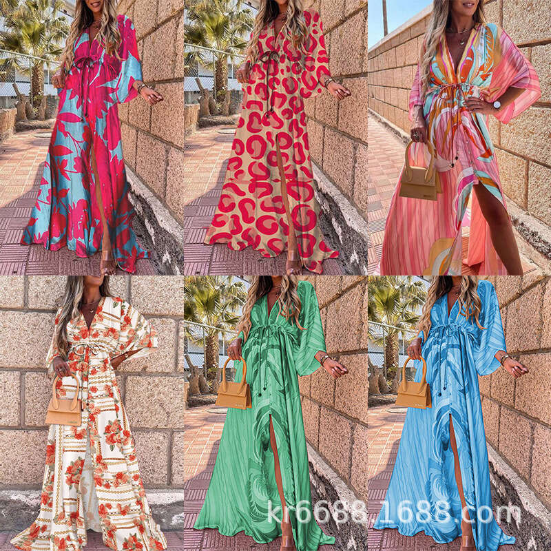 Spring New Sexy V-Neck Tie Single-Breasted Beach Dress Available B5