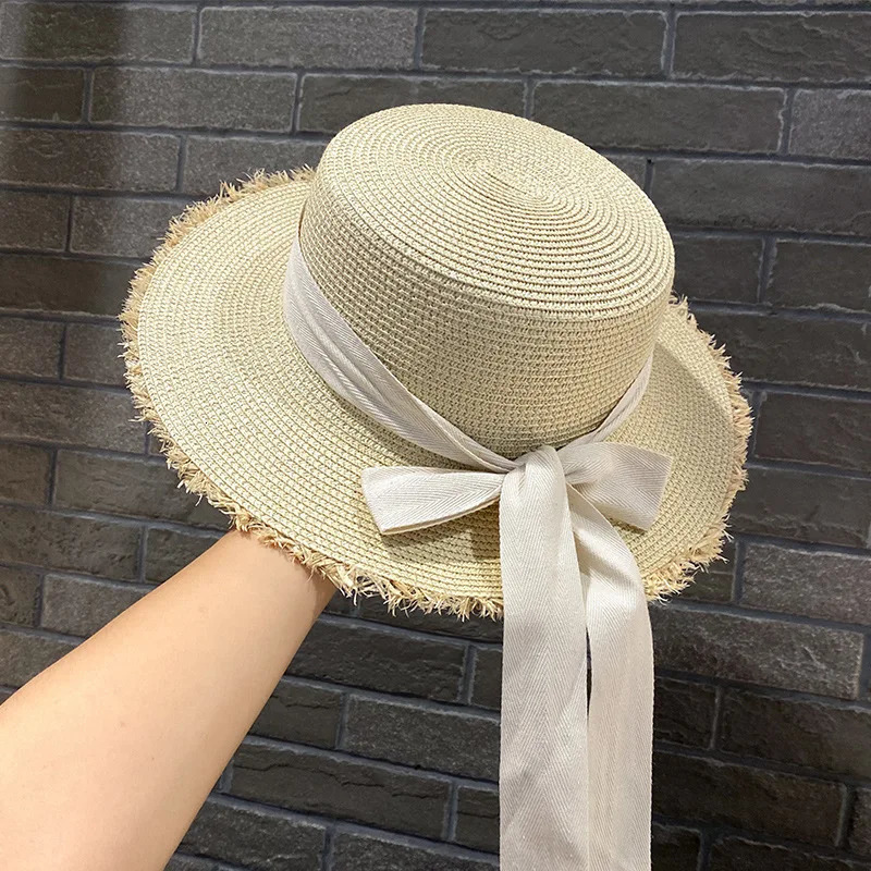 Womens casual ribbon straw hat Vintage tassel sun hats Visor cap for cycling fishing travel outdoor Sun girls 250624