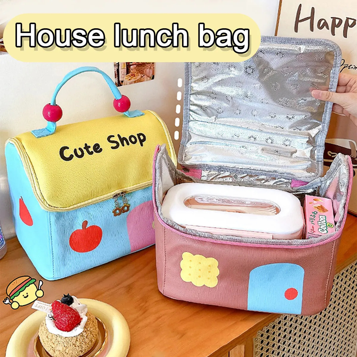 Waterproof Small House Insulation Bag Cartoon Large Capacity Handheld Lunch Oxford Zipper Portable Box Breakfast bag 250624