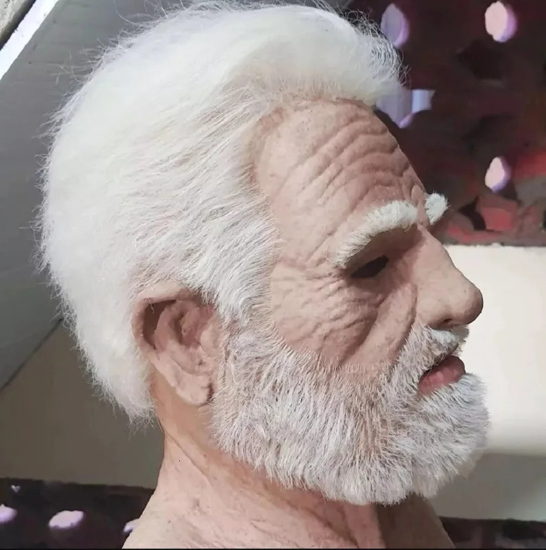 Mr White Mask Halloween Old Bald Man Wig Real Cosplay Props Pography Accessories 250625