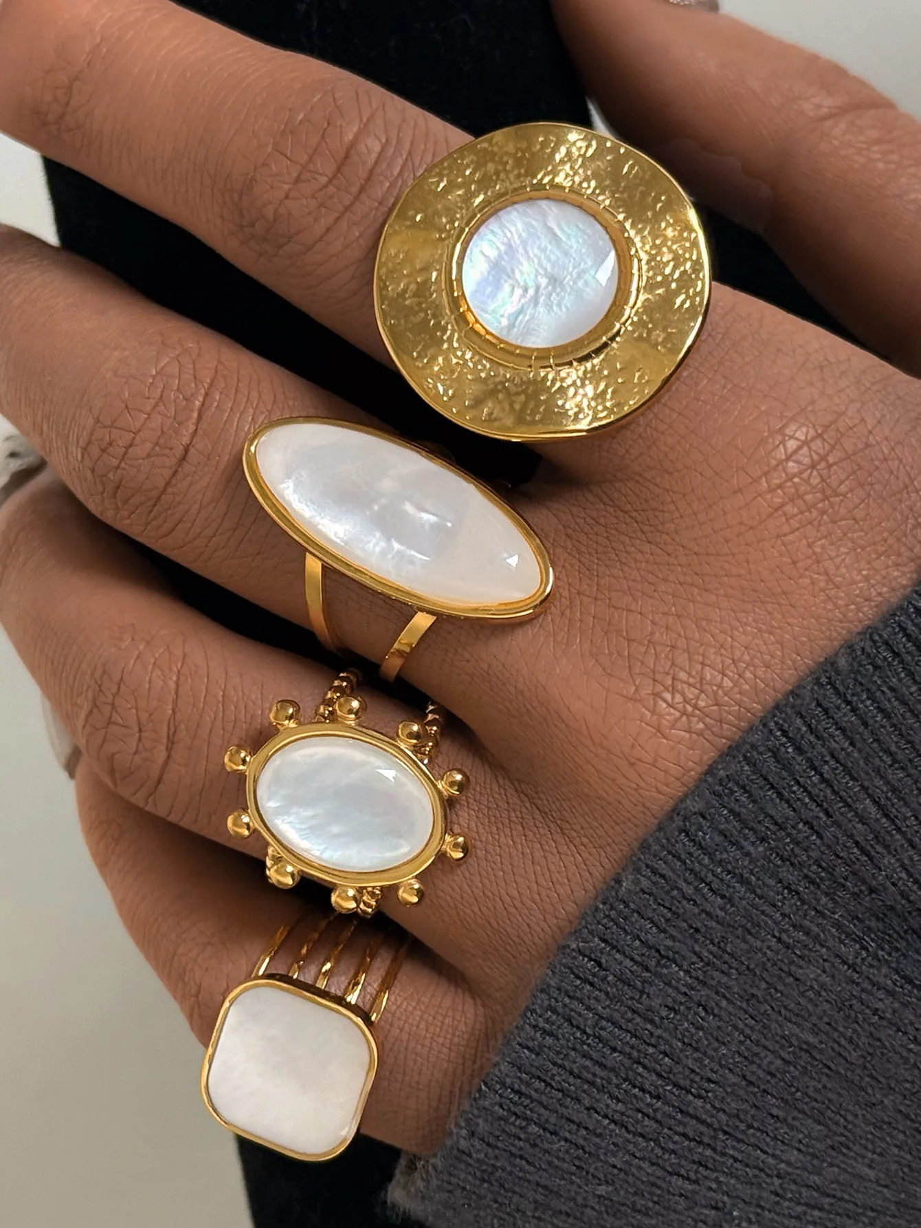 Fashion Shell Stainless Steel 18K Gold Plated Adjustable Opening Rings for Women Engagement Party Gift Temperament Jewelry 2025 250624