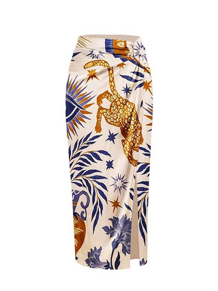 Elegant Lace Up Printed Bikini 2025 Women Push Up Sexy High Waisted 2 Piece Swimsuit Set with Beach Vacation Chiffon Wrap Skirt XJ250624