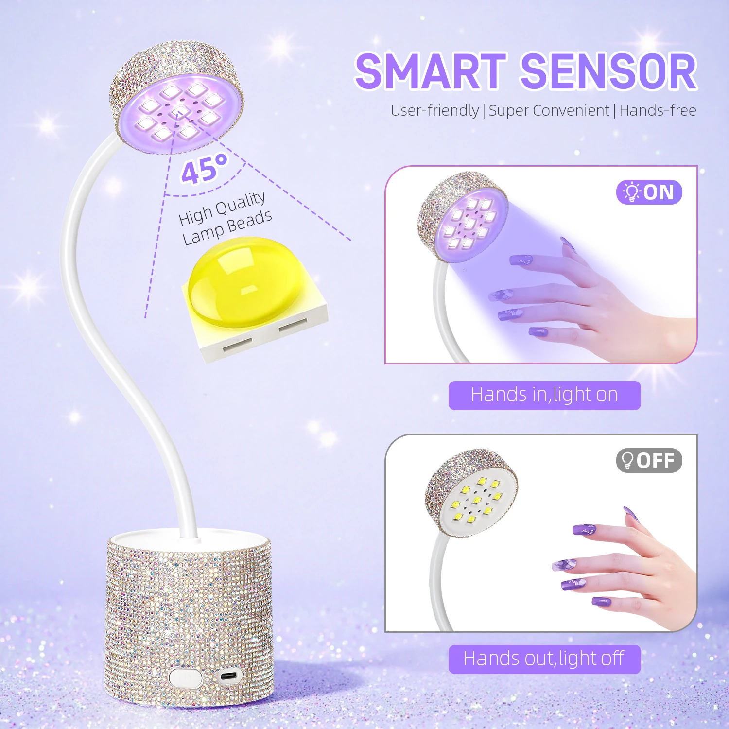 360° Rotating Rechargeable Nail Lamp Cordless UV LED Light Portable Folding With 2 Timers Setting Nails For Home Salon 250625
