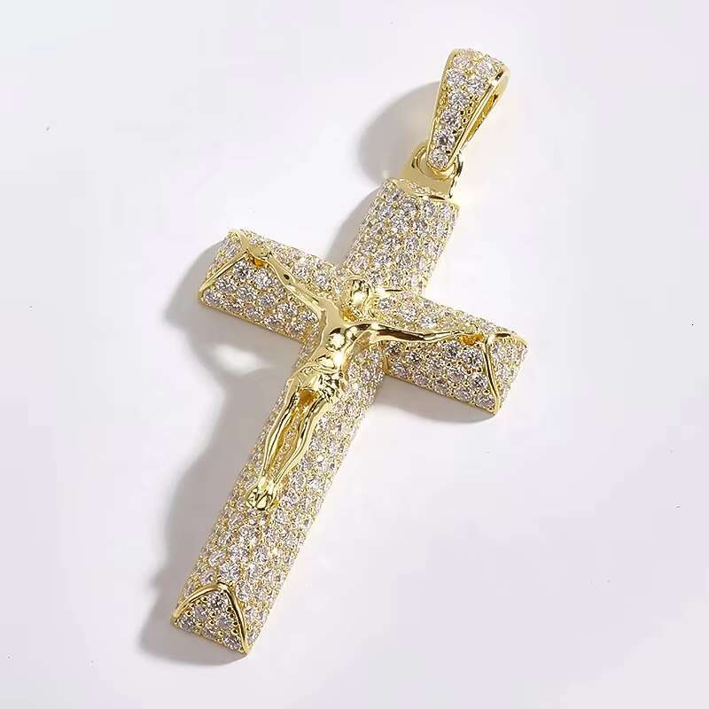 AAA GEMS Hip Hop Jewelry Large Men 925 Sterling Silver VVS Moissanite Diamond Gold Jesus Crucifixion Cross Pendant