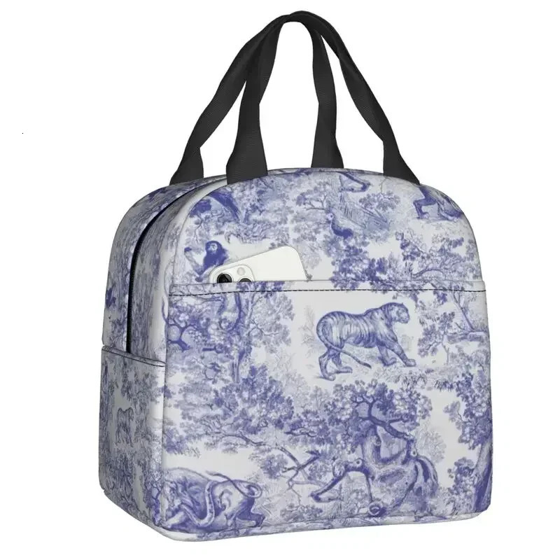 French Toile De Jouy Inspired Pattern Lunch Box Women Cooler Thermal Food Insulated Bag School Children Student Tote Bags 250624