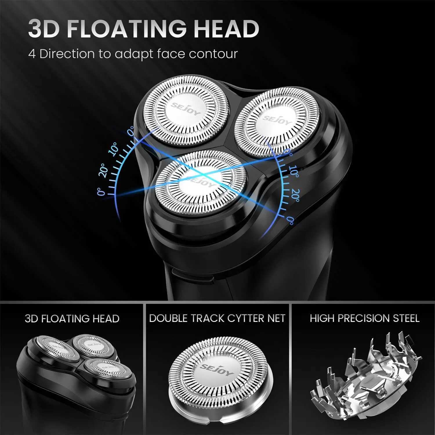 Sejoy Electric Shaver For Men 3D Rotary Shaver Razor Ipx7 Waterproof Rechargeable Mens Electric Shaver With Pop-Up Trimmer W250625