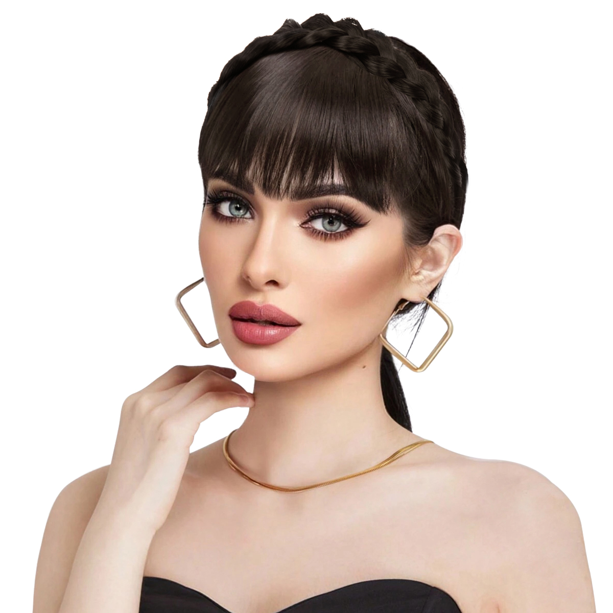 Synthetic Headband Bangs Extension Fake Hair Blunt Fringe without Long Sides For Women Natural Flase Hairpiece