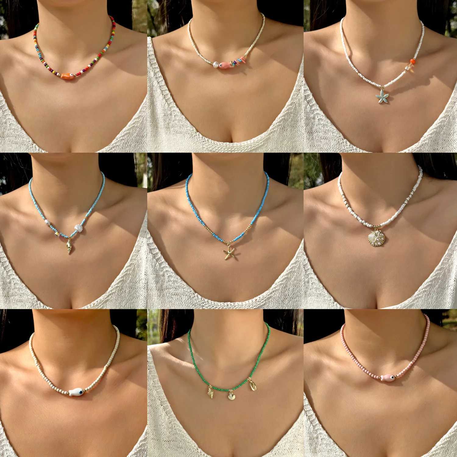 Cute Ceramic Fish Necklace for Women Girls Y2K Colorful Beads Shell Starfish Necklace Trend Aesthetic Summer Beach Jewelry Gift M250625