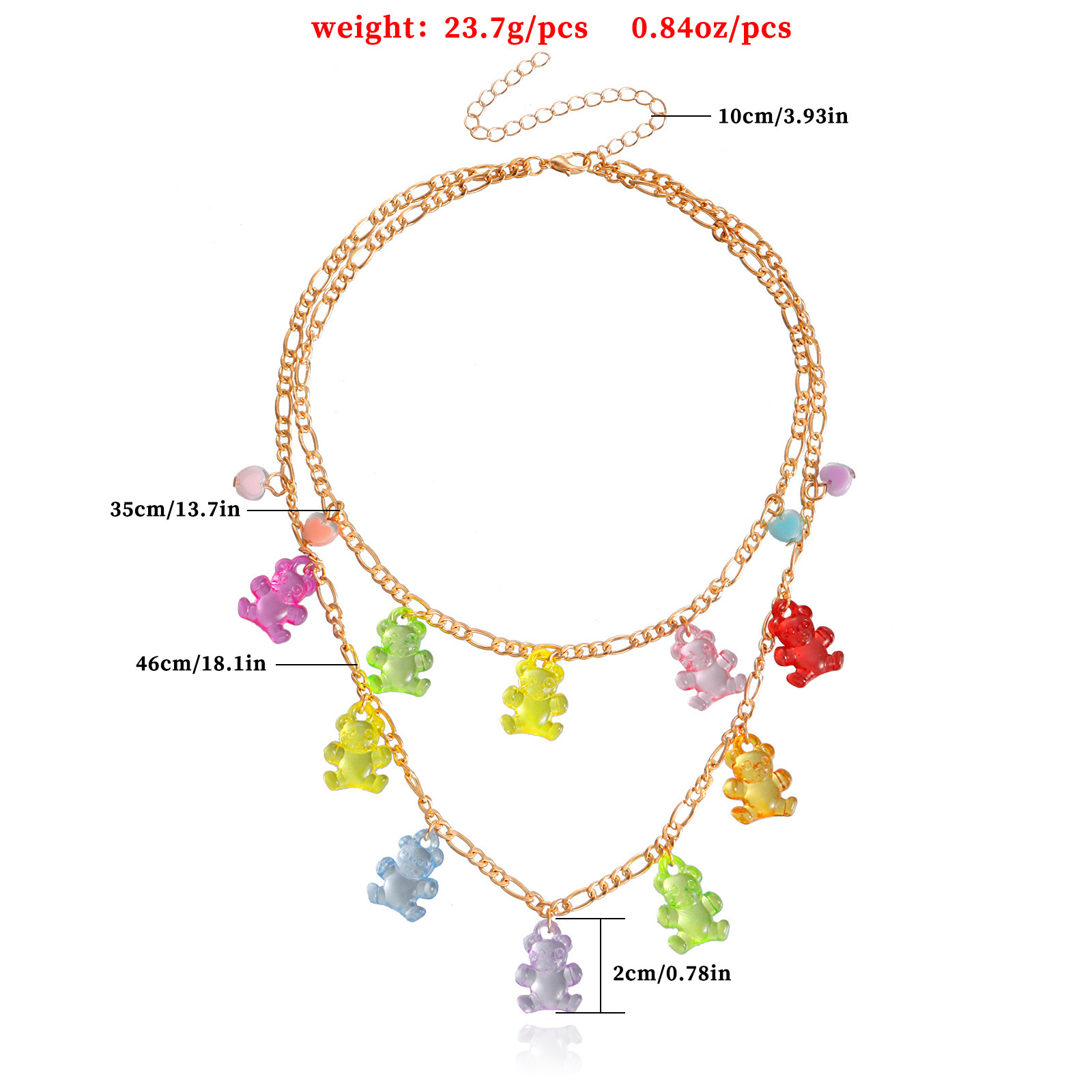 Trendy Double Layer Colorful Transparent Bear Heart Pendant Necklace for Women Unique Design Jewelry Jewelry for Women