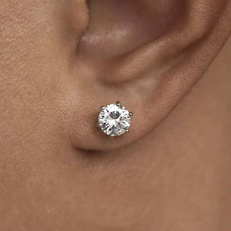 Yu Ying Designer Round Diamond Earrings S925 Silver with Bling VVS Moissanite Stud Women/girl Gift Fine Jewelry