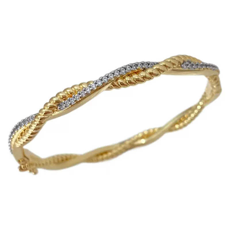 Fashion Micro Pave Cross Wave 18K Two-Tone Gold Bracelet Jewelry Versatile Commuting 250615