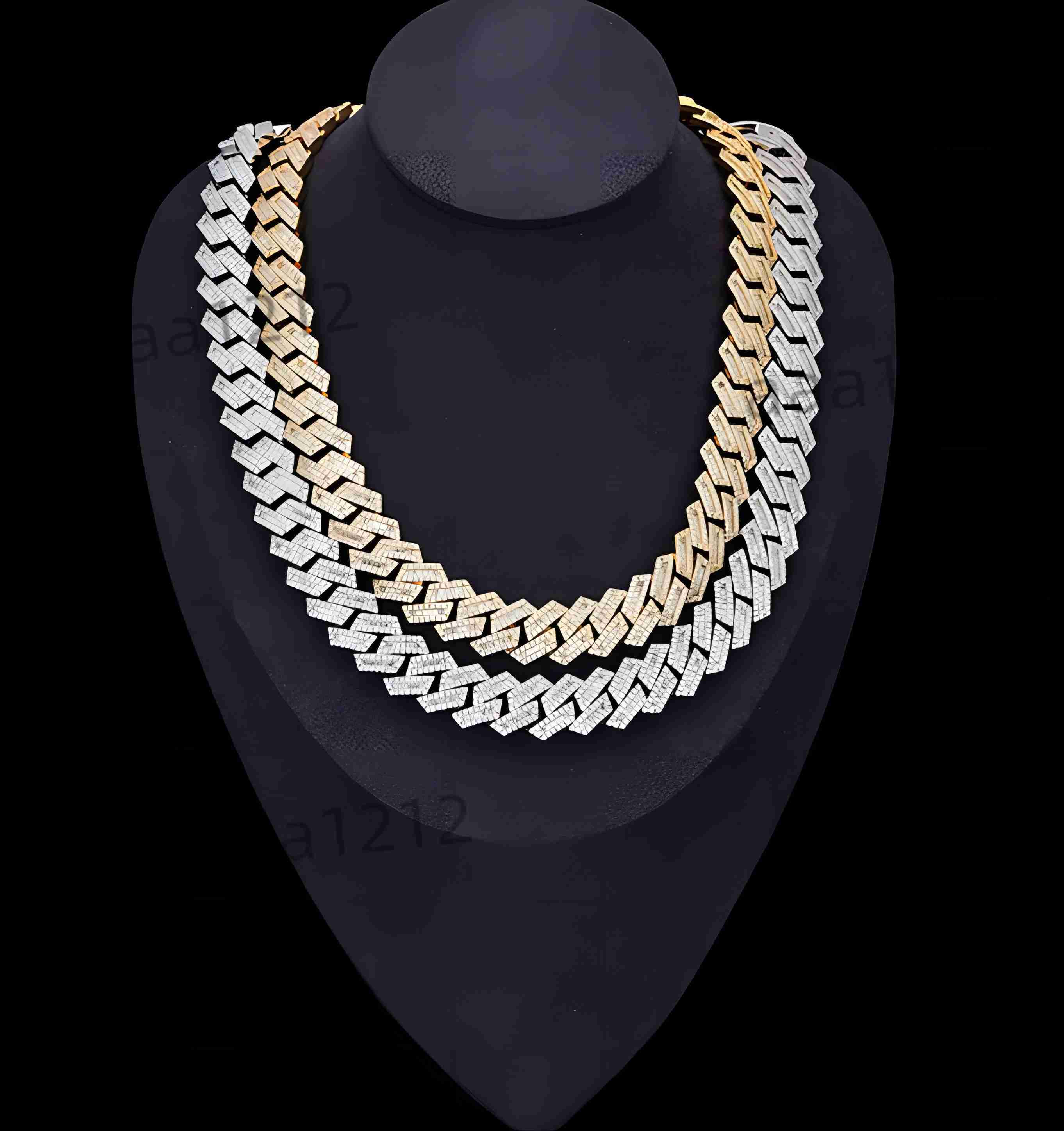 Hot Selling 925 Silver Cuban Link Necklace High Quality 12MM Moissanite Iced Moissanite Hip Hop Design Two Tone Rhodium for Gift