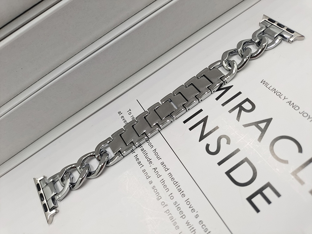 Luxury Premium Single Row Denim Chain Stainless Steel Universal Watch Band for Apple Watch Series 1-10 and SE