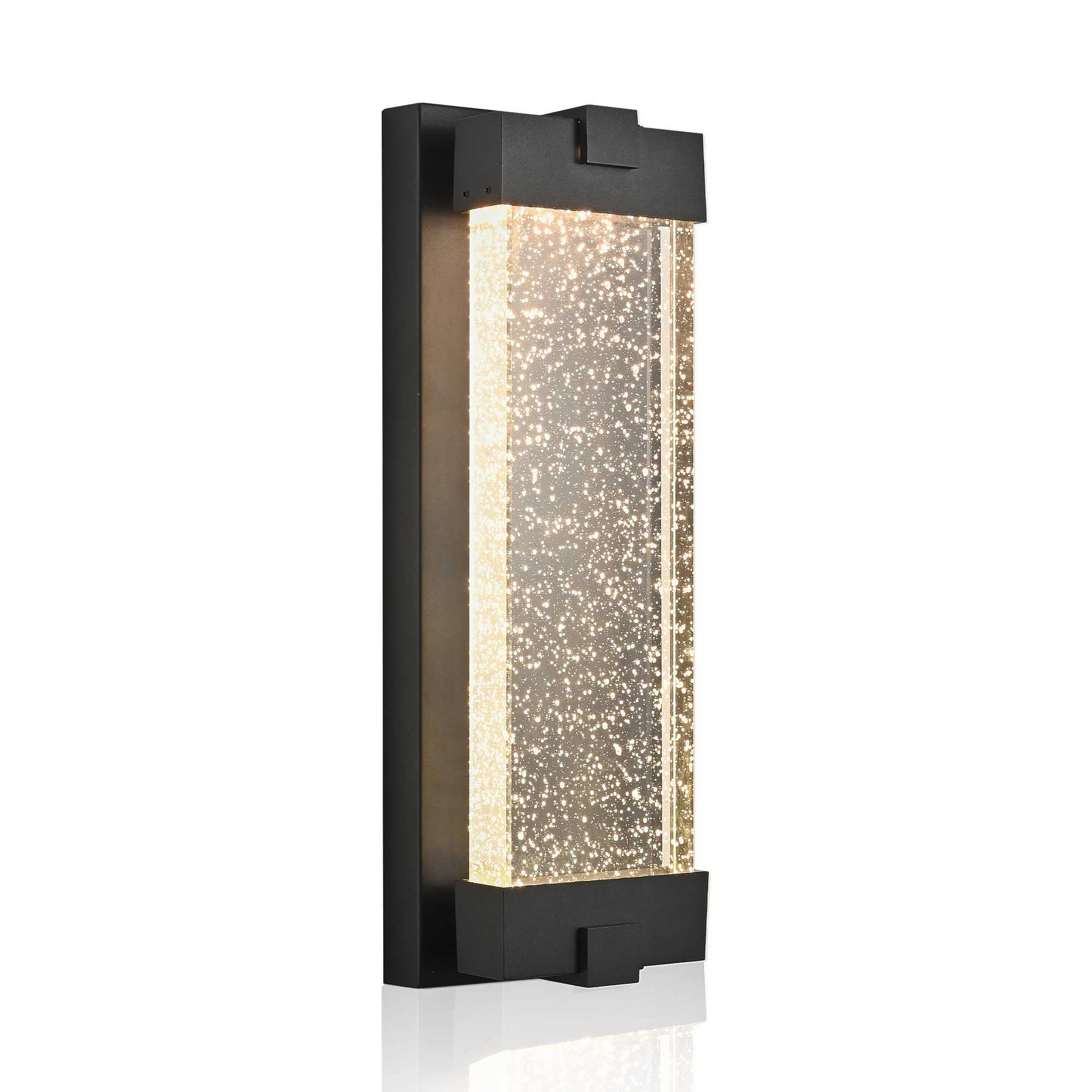 Black Aluminium LED Outdoor Wall Light with Bubble Crystal Glass Warm Light Waterproof Exterior Sconce for Patio Porch (1pc)XJ250624