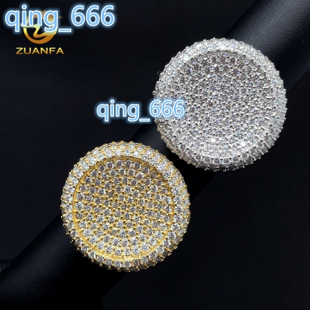 Wholesale Price Hot Selling Iced Out Jewelry Round Shape 925 Sterling Silver 18k Gold Plating Hip Hop Moissanite Diamond Ring