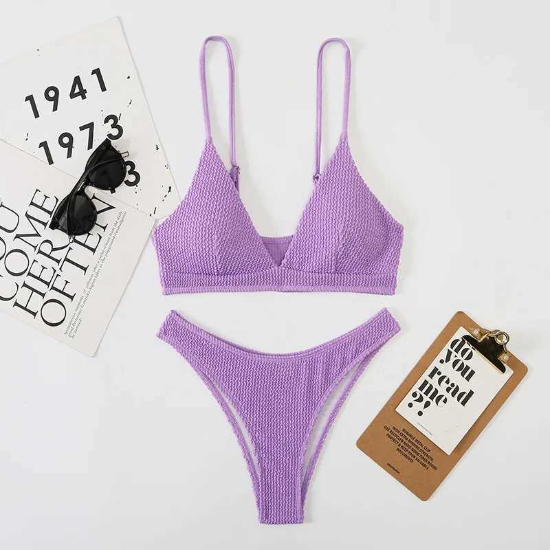 2025 New Sexy High-Cut White Bikini Set with Textured Fabric Perfect for Pool Parties Stylish Beachwear Beach Women Swimwear XJ250624